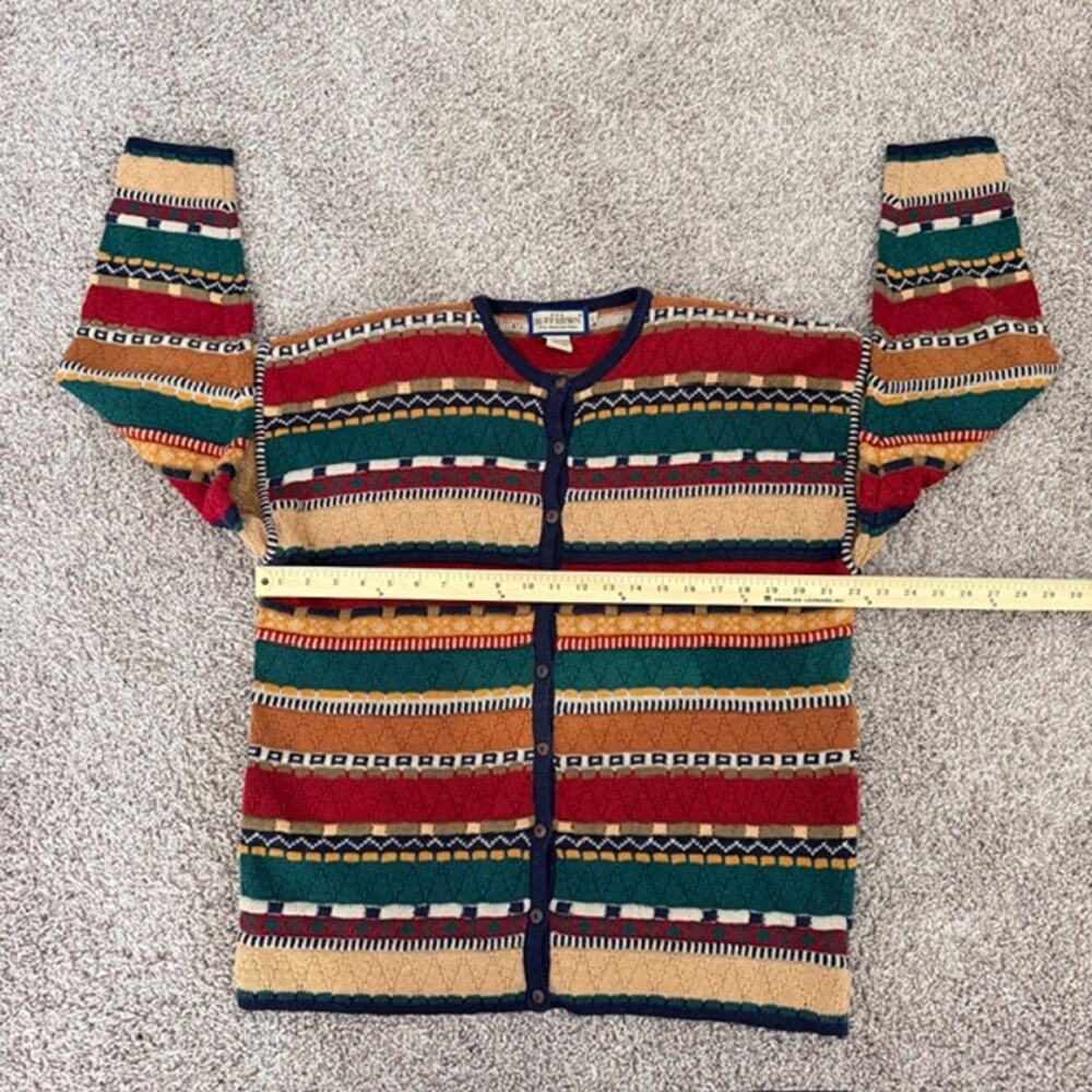 VINTAGE 1980s Ruff Hewn Cardigan‎ Multicolor Textured Sweater Women's Large - Picture 6 of 10